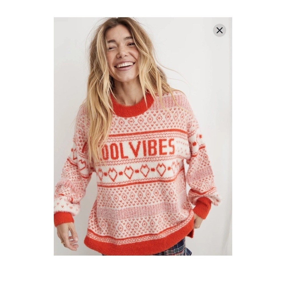 NEW Aerie Small Flurry Fair Isle Oversized Orange COOL VIBES Extra Soft Sweater